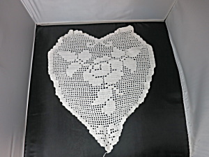Vintage Heart Shape Filet Crochet Doily Or Antimacassar