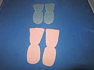 Vintage Baby Mittens Hand Knit Two Pair One Pink One Blue