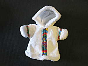 Vintage White Doll Coat Hooded White Faux Fur And Aztec Trim