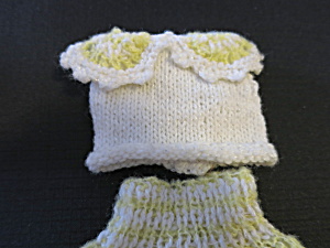 Vintage Hand Knit Doll Sweater And Skirt Yellow And White