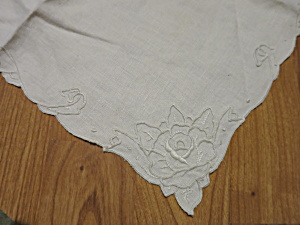 Linen Satin Floral Swirl Stitch Doily Off White 16.5 X 15.5 Inch