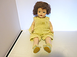 Composition Flirty Eyed Doll Brown Mohair Wig Oil Cloth Shoes
