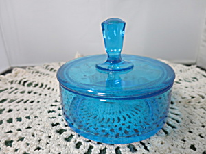 Vintage Martinsville Queen Anne Aqua Blue Glass Powder Box