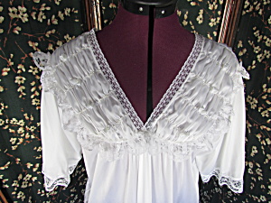 Nightgown White Chiffon With Faux Pearls And Lace Nylon
