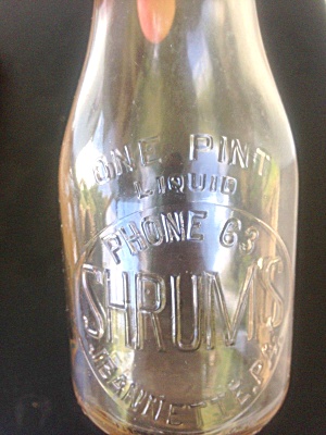 Shrum's Pint Milk Bottle Jeannette, Pa