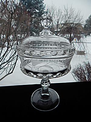 Antique Dakota Etched Covered Compote On High Standard