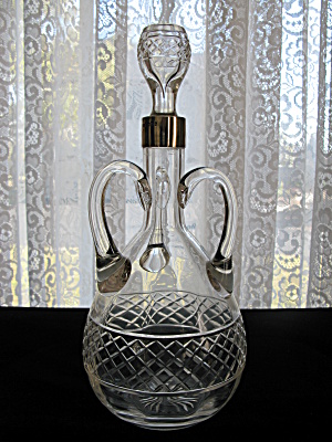 Antique Mappin & Webb 3-handled Decanter W/silver Mount