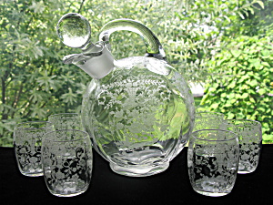Cambridge Glass Portia Ball Decanter W/6 Tumblers