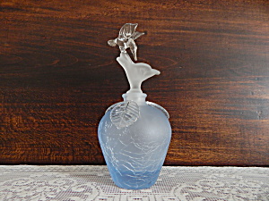 Vintage Blue Crackle Glass Perfume W/hummingbird Stop