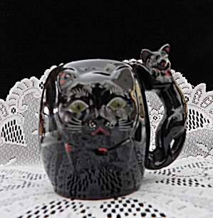 Vintage Shafford Redware Black Cat Mug