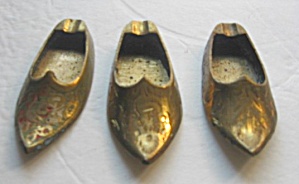 3 Vintage 1960`s Brass Slipper Shoe Ashtrays