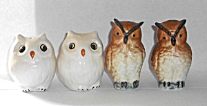 2 Sets Of Owls Salt & Pepper Shakers