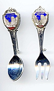 Chicago Skyline Spoon And Fork Brooch Set