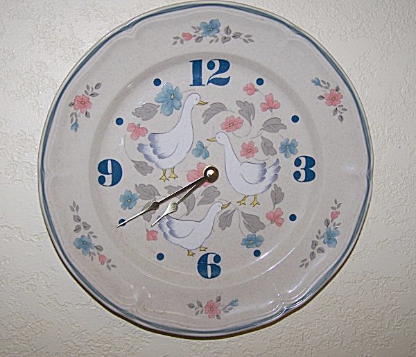 Glazed Floral & Geese Plate Wall Clock
