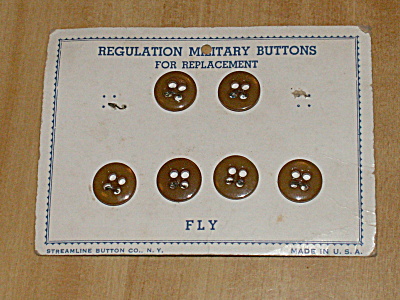 Vintage Regulation Military Buttons 6 Of 8 Fly On Card, Streamline Ny