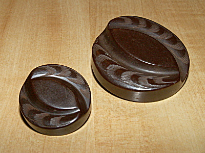 2 Vintage Carved Bakelite Buttons, Mother Daughter Set 1 5/8 & 1 1/16