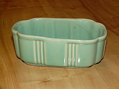 Unmarked Vintage Mid Century Modern Pottery Small Low Planter Green