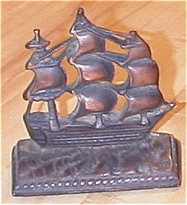 Single Old Heavy Cast Metal Clipper Ship Bookend Or Doorstop