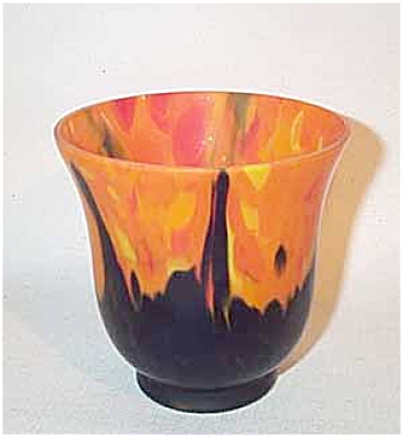 Czech 4 Inch Satin Orange Colbalt Glass Urn