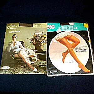 2 Mint Packages 1960s Nylon Stockings Size 10 - 11 Dark Brown