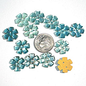 13 Blue Glass Flower Buttons Or Sew-on Jewels