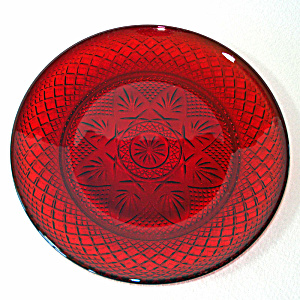 Durand Antique Pattern Ruby Glass Lunch Plates, 5 Available