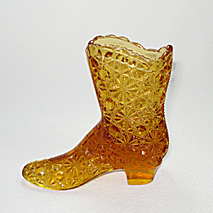 Fenton Amber Daisy And Button Glass Boot Vase