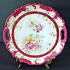 Hand Painted Orchids Porcelain Handled Cake Plate