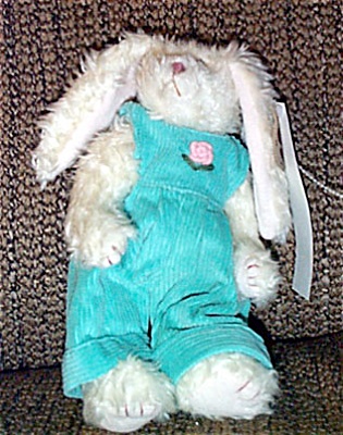 Ty Ivy Attic Plush White Bunny In Aqua Overalls 1998