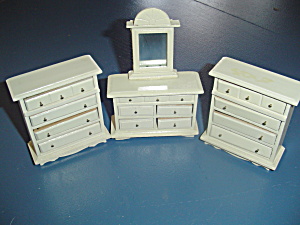 3 Pc. White Bedroom Chests Wood Doll House Furniture