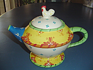 Demdaco Belle Du Jour Large Ceramic Teapot W/rooster