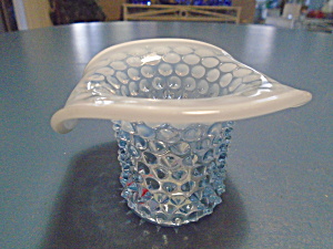 Fenton Blue Dot Opalescent Hobnail Hat Vase