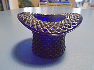 Fenton Diamond Lace Cobalt Blue Hat Vase