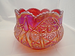Indiana Glass Red Bowl Heirloom Arches Sawtooth Edge