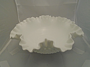 Fenton Milk Glass Double Crimped Hobnail 11 In. Bowl Signed