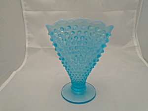 Fenton Blue Hobnail Opalescent Scalloped Fan Vase