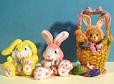 Teddy Bear In Bunny Suit And 2 Easter Rabbits