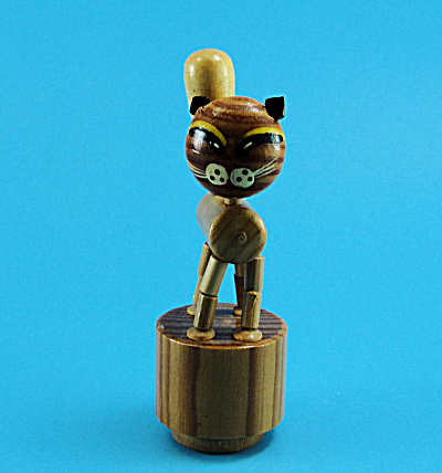 Vintage Wood Cat Puppet Toy