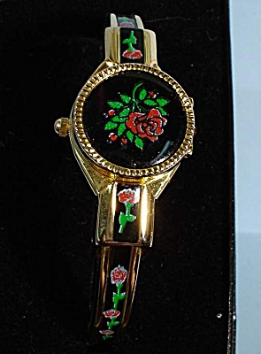 Bracelet Watch Enameled Rose Design