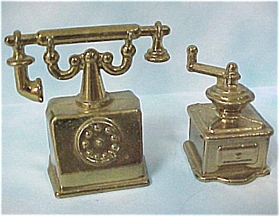 Brass Finish Pot Metal Phone And Coffee Grinder