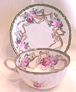 Teacup & Saucer Hand Ptd Roses Pre Wwii