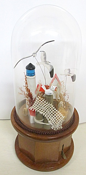 Music Box Lighthouse W/flying Seagulls Under Glass