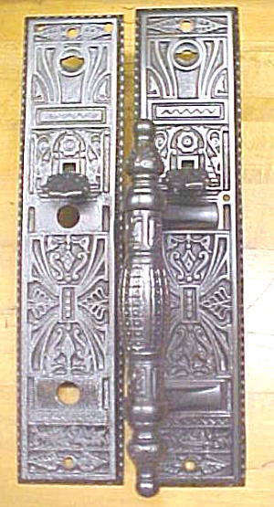 Ornate Door Plate Set Antique Store Handle Cast Iron