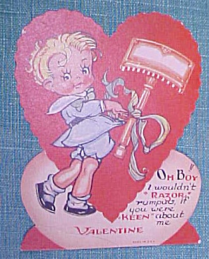 Antique Valentines Card Keen Razor Boy