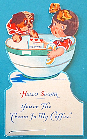 Coffee Girl Valentines Card 1930's Mechanical Sugar