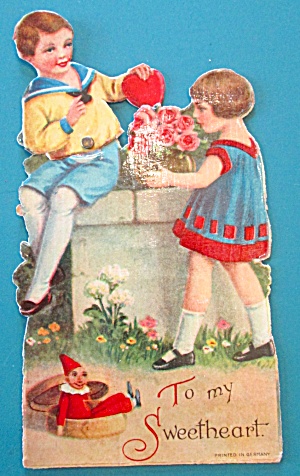 Roses Valentines Card 1930's Mechanical Boy Girl
