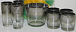 Mcm Vitreon Queens Lusterware Silver Fade Ombre Barware Set Dorothy Thorpe Style