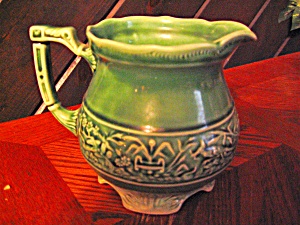 Vintage 1 Quart Green Footed Pottery Pitcher