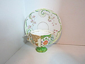 Vintage Green Floral Demitasse Cup & Saucer Set