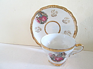Vintage Colonial Courting Couple Small Cup & Saucer Set